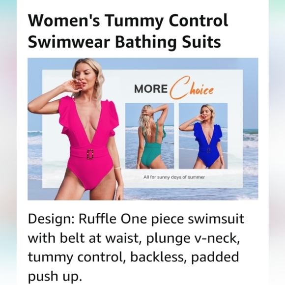 Avanova Women's One Piece Swimsuit Ruffle Deep V Neck Strappy Swimwear .… - Picture 9 of 15